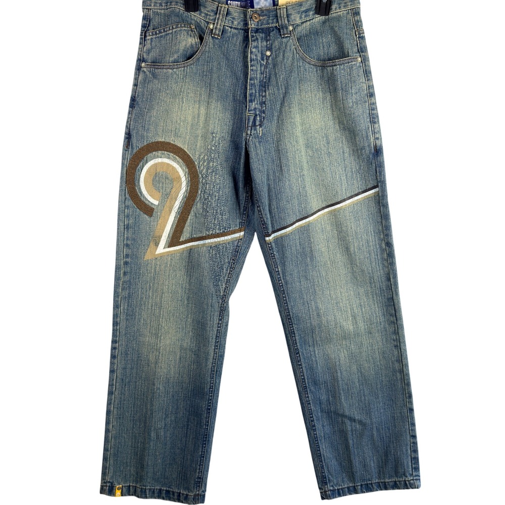 VINTAGE Southpole Jeans Mens 34x32 Blue Relaxed Fit Embroidered Baggy Streetwear
